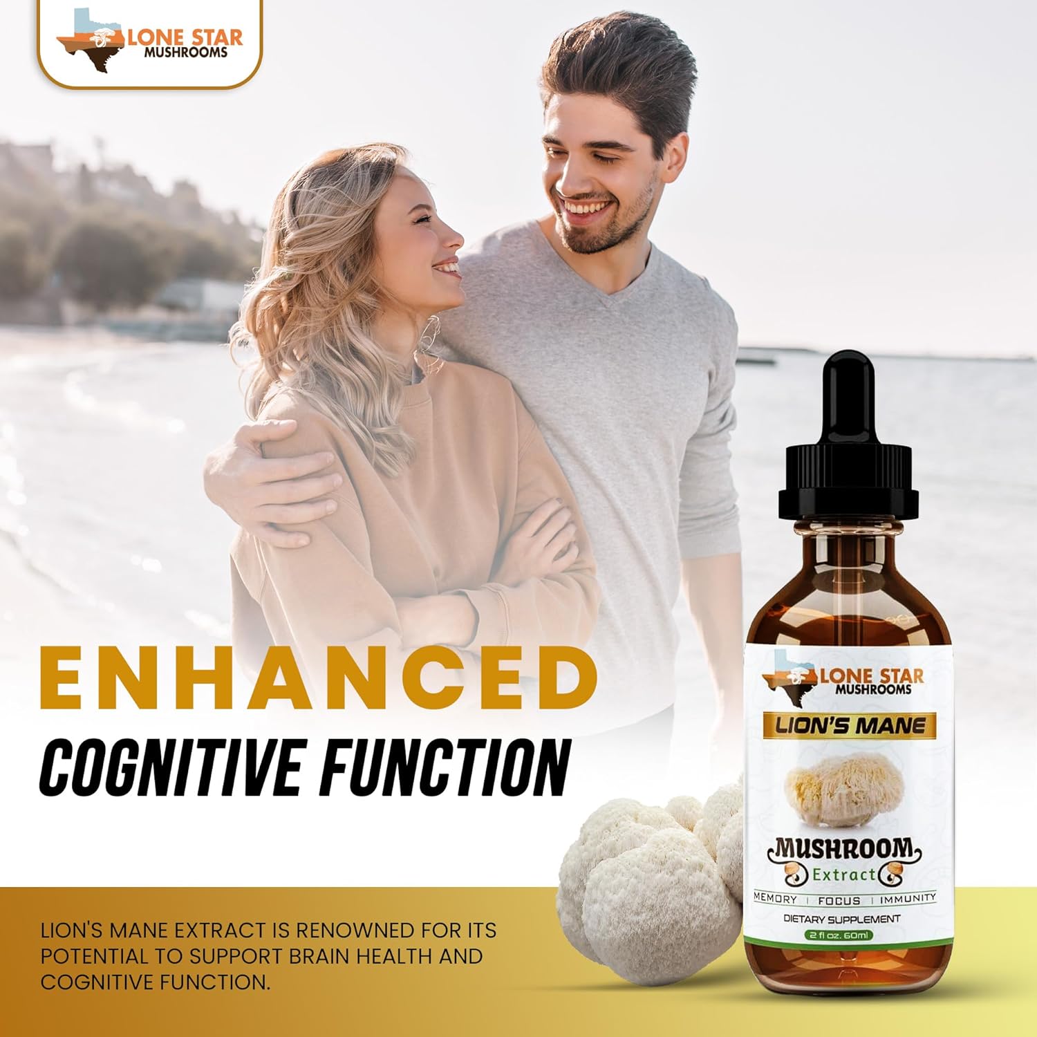 Lions Mane Dual Liquid Extract/Tincture | Organic Fruiting Bodies only | Grown in USA | Highly Concentrated | Memory, Focus, Immunity | No Grain/Filler