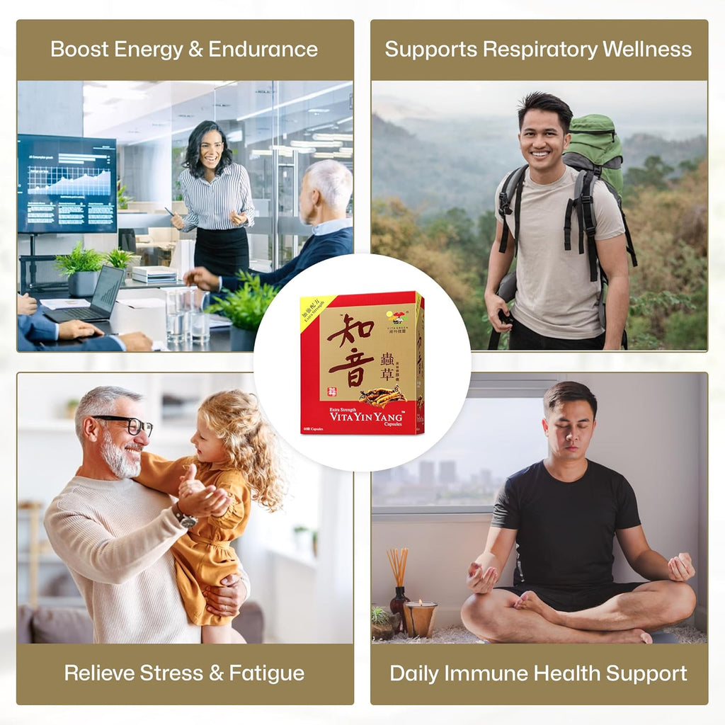 Vita Green Yin Yang Cordyceps Mycelium Herbal Supplement (知音蟲草) - Supports Respiratory Wellness, Energy, and Liver & Kidney Health - 60 Capsules