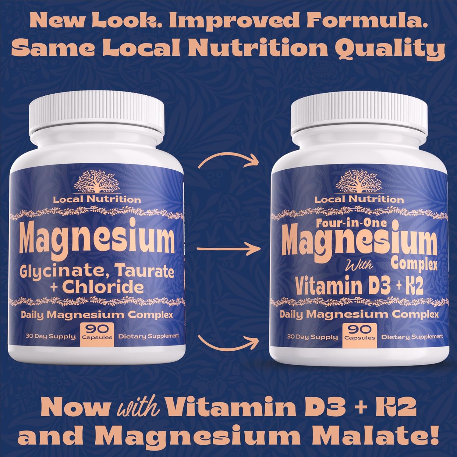 4-in-1 Magnesium Complex 420mg with Vitamin D3 K2 - Premium Magnesium Supplement with Magnesium Malate, Bisglycinate (Glycinate), Taurate, and Chloride - 90 Capsules Made in The USA