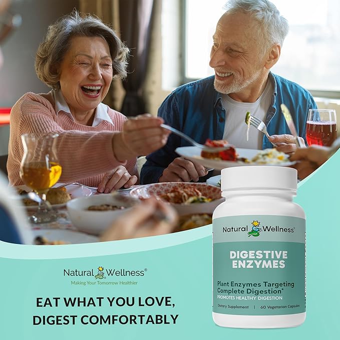 Natural Wellness Digestive Enzymes – Comprehensive Enzyme Blend for Healthy Digestion, Nutrient Absorption & Relief from Gas, Bloating & Indigestion – 60 Vegetarian Capsules