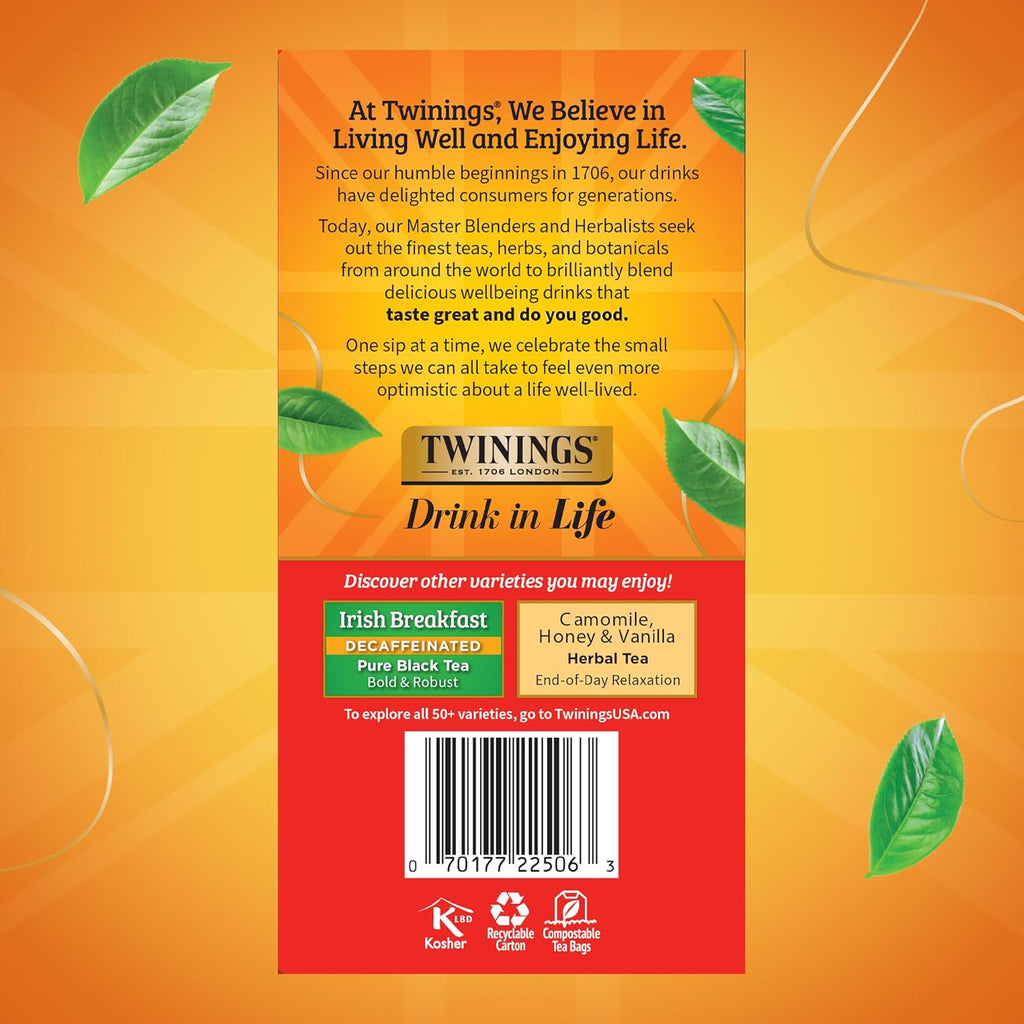 Twinings Decaffeinated English Breakfast Black Tea Bags, 50 Count (Pack of 6), Flavourful, Robust, Enjoy Hot or Iced, 300 Teabags