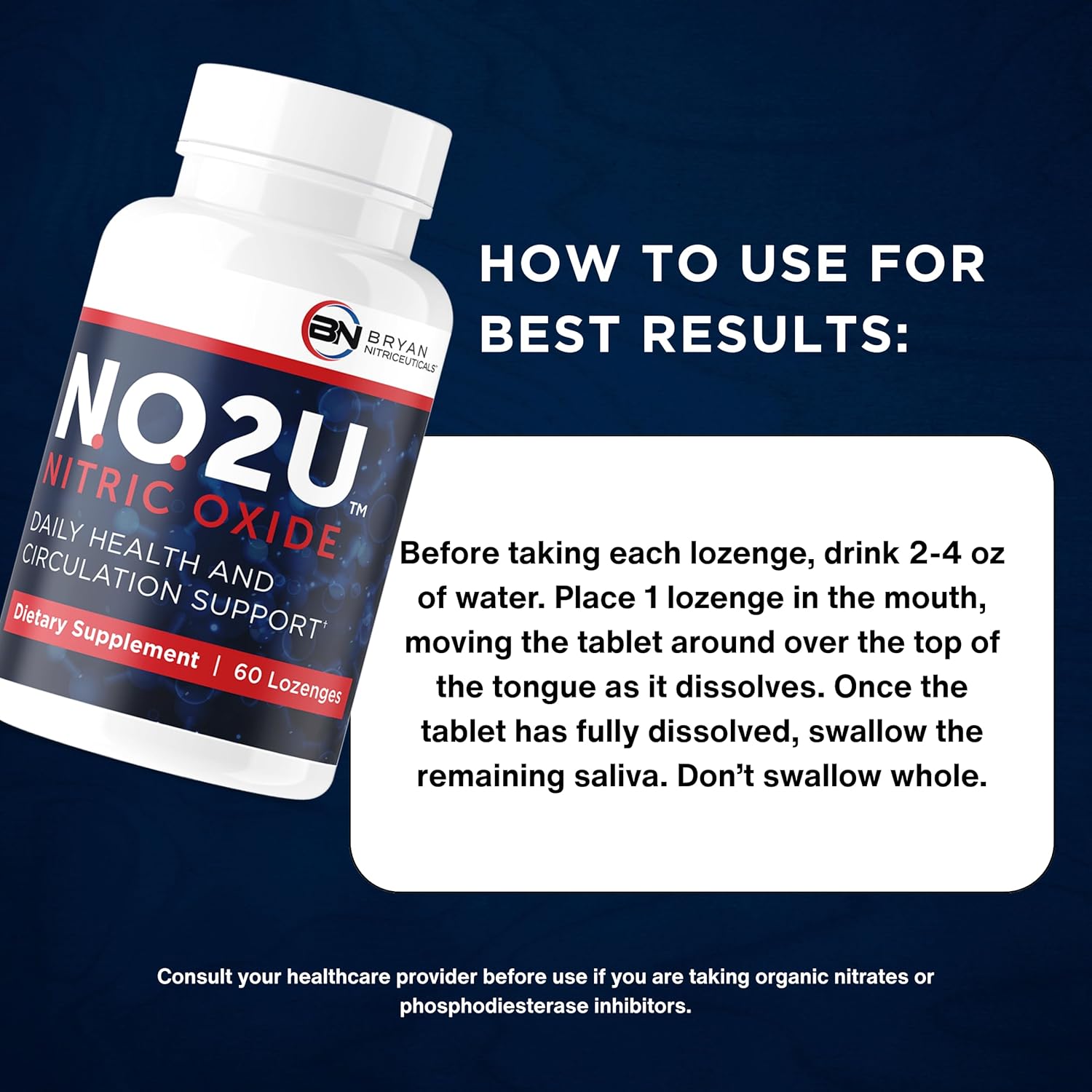 Bryan NITRICEUTICALS - Natural Nitric Oxide Supplements for Men & Women - Promotes Blood Circulation, Oxygen & Nutrient Delivery, Daily Wellness Support - No Gluten or Dairy - 60 Vegan Lozenges