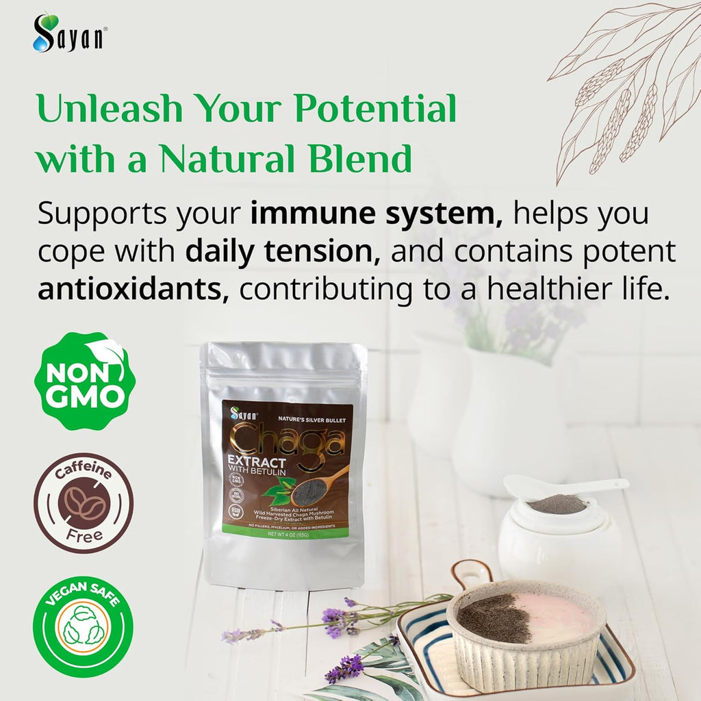 Sayan Siberian Chaga Mushroom Extract with Betulin Powder (2.2lbs)–Organic Antioxidant Blend – Support Immune System & Regulate Body Functions, Energy, Clarity, Wellness – Mix with Yogurt or Smoothies