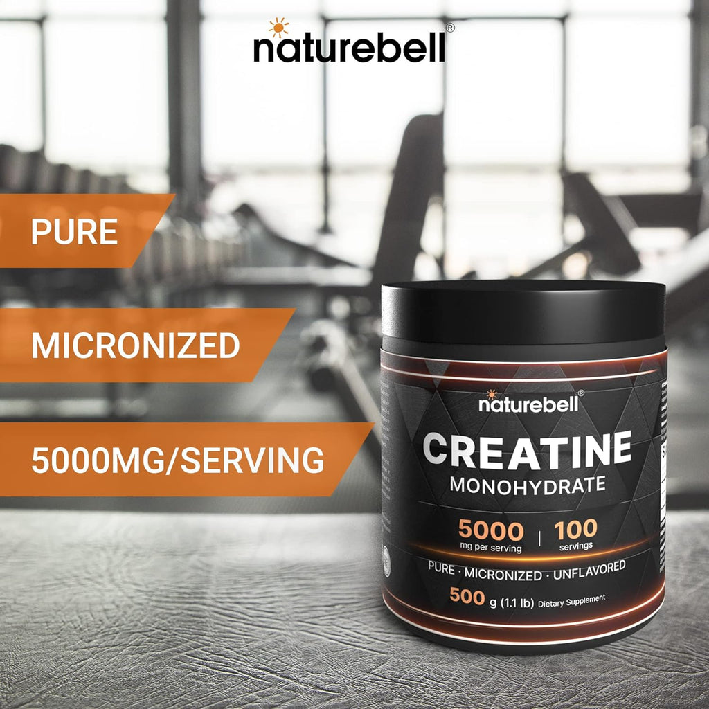 NatureBell 2 Pack Creatine Monohydrate Powder 500g, 5,000mg Per Serving | Micronized, Pure & Unflavored | Pre-Workout Muscle Support | Keto, Vegan, Filler-Free | 200 Servings (2.2 lb)