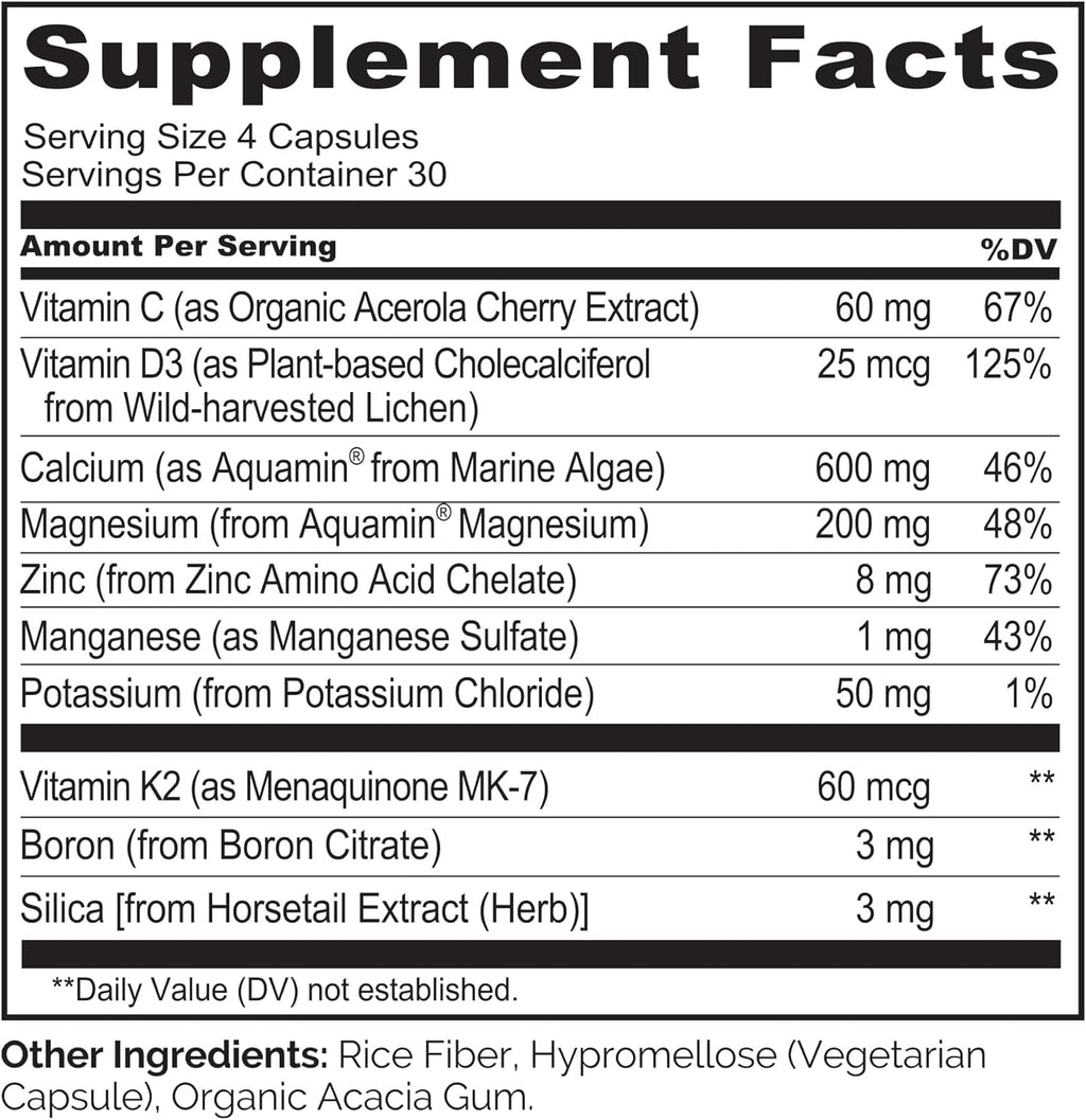 NATURELO Calcium Supplement - with Vitamin C, Vitamin D3, K2, and Calcium Magnesium Zinc for Bone Strength with Calcium 600mg - Plant-Based, 120 Vegetarian Capsules, Non-GMO, Soy & Gluten-Free