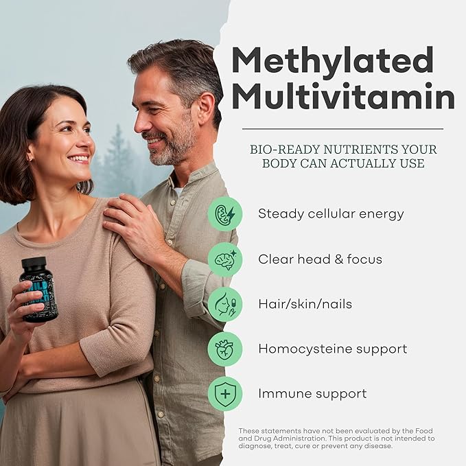 Wild Methylated Multivitamin for Women & Men | Daily Multi Vitamin | MTHFR Supplement Without Iron | Methylated B12, Folate, Vitamin C, A, K2, D, E, Choline, Biotin, ALA, CoQ10 & More (60 Capsules)