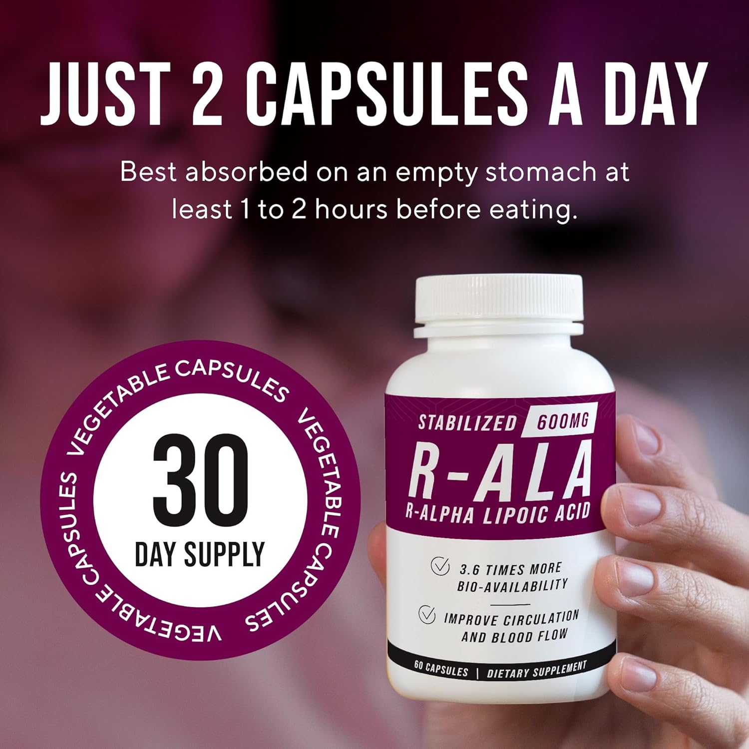 NERVE RENEW R-ALA Stabilized R Alpha Lipoic Acid 600mg Nerve Support Supplement 60 Capsules