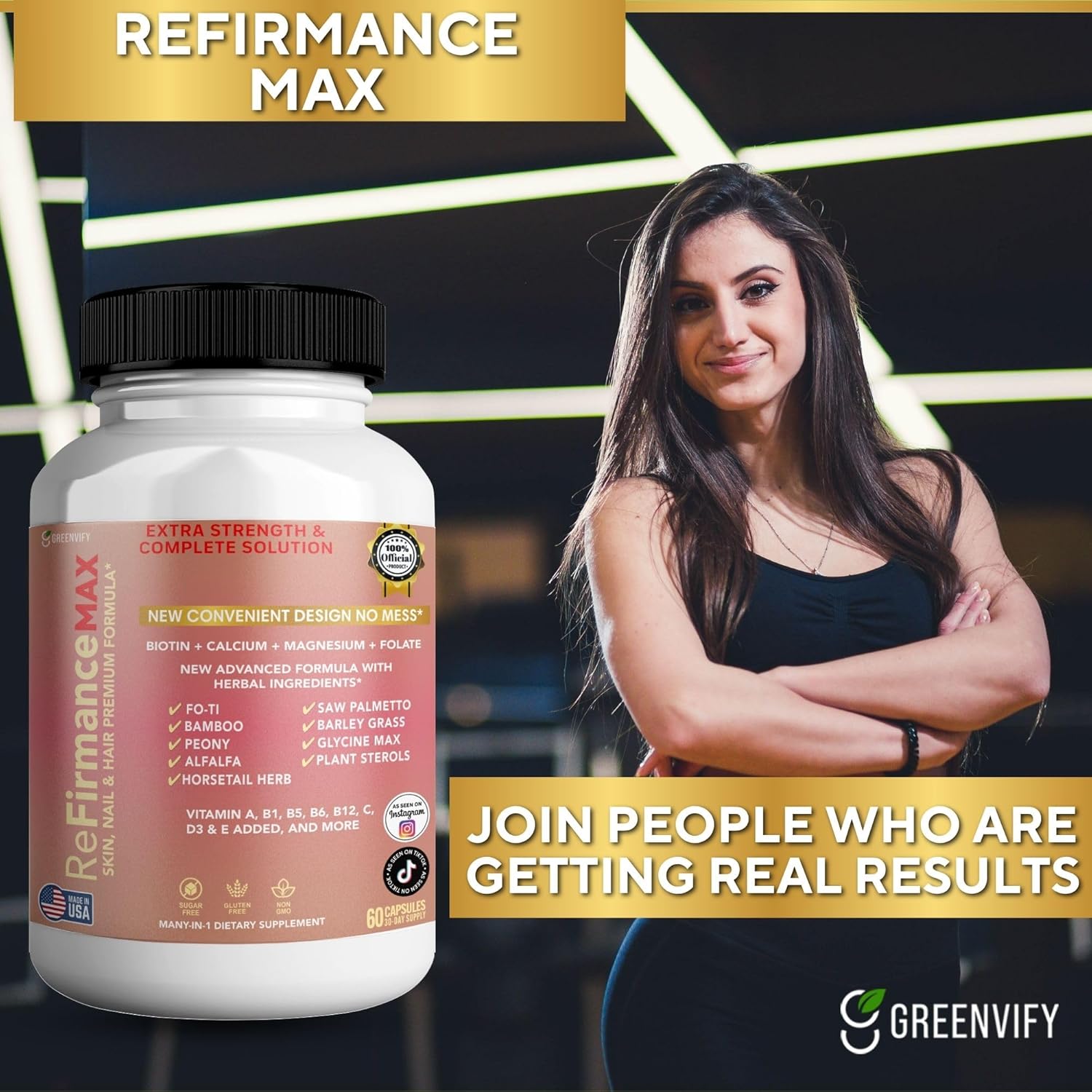 ReFirmanceMax Hair Growth Supplement, 60 Capsules, with Biotin 5000mcg, Vitamins B12, Calcium, Saw Palmetto, 30 Day Supply (2)