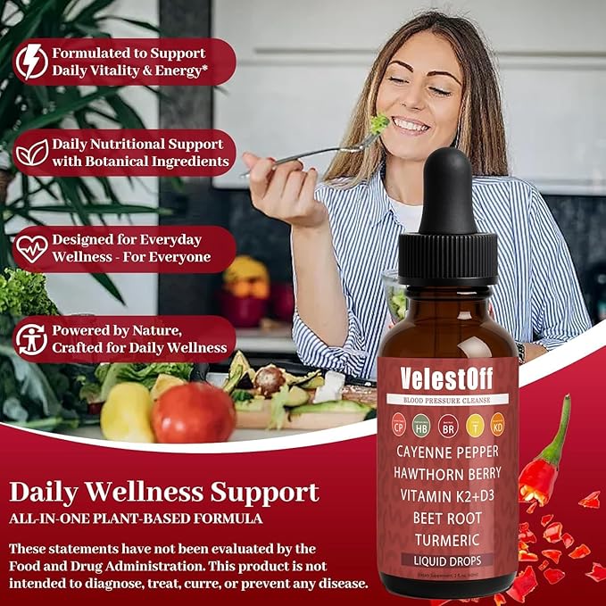 Velestoff Cayenne Pepper | Cayenne Heart & Circulation Blend – Botanical Extracts with Hawthorn, Beet Root, Turmeric, Vitamin K2 & D3 – Daily Wellness Drops (2 fl oz) (2)