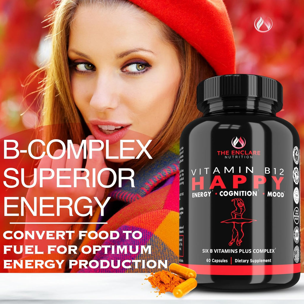 THE ENCLARE NUTRITION Vitamin B12 - B Complex Vitamins Supplement-Energy Metabolism, Nervous System Support, Brain, Heart, Tissue Health with Vitamin C & B(1,2, 3,5,6,7,8,9,12) Vegan Max Strength (3)