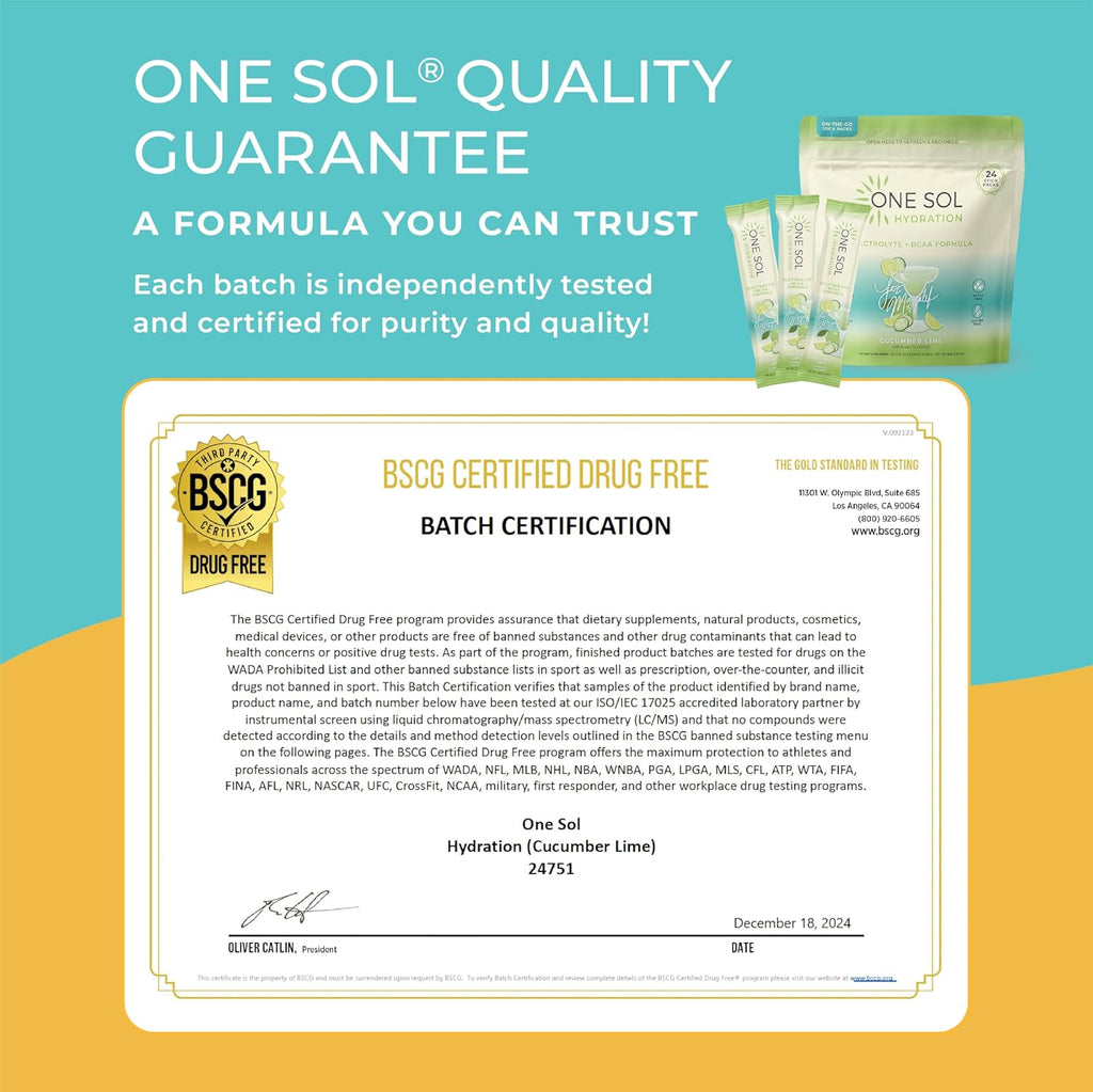 One Sol Hydration - Cucumber Lime - 24x On The Go Stick Packs - Electrolyte Powder Drink Mix - Energy Boost & Burn - Third Party Tested