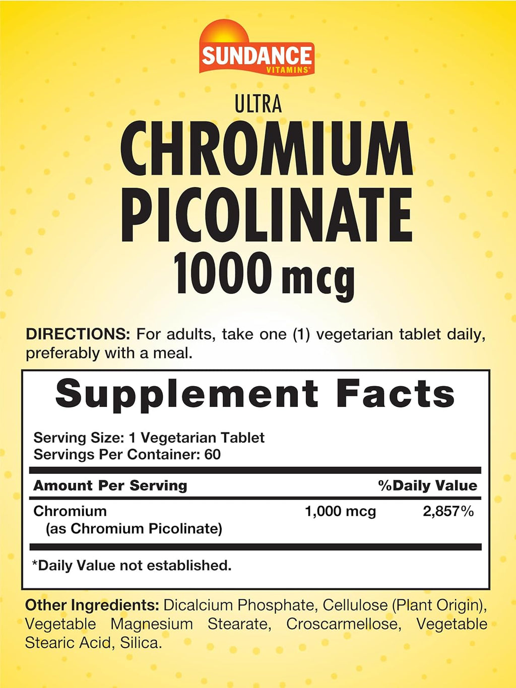 Sundance Chromium Picolinate 1000mcg | 60 Tablets | Vegetarian, Non-GMO & Gluten Free Supplement
