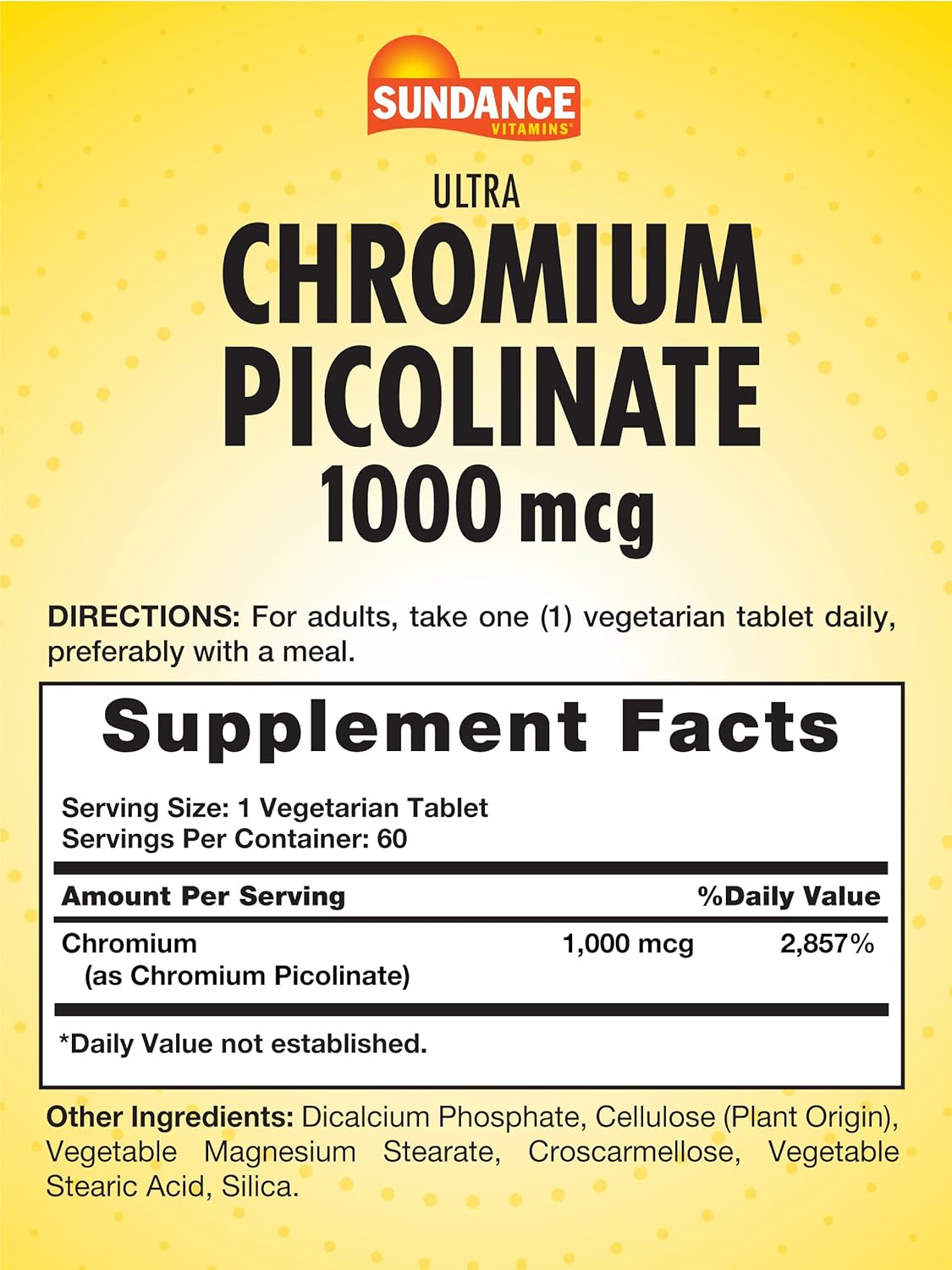 Sundance Chromium Picolinate 1000mcg | 60 Tablets | Vegetarian, Non-GMO & Gluten Free Supplement