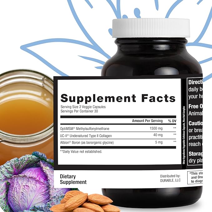 Durable Joints – w/UC-II Collagen + MSM – 2X as Effective as Glucosamine-Chondroitin – Joint Comfort, Flexibility & Mobility Support – Doctor Formulated, Made in USA, 2 per Day (60 Capsules)