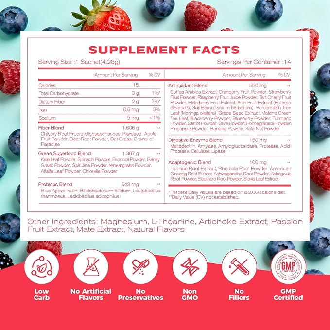 NEWELLME Happy Cleaner Digestive Supplement Powder, Gut Health Drink Mix with Probiotics, Digestive Enzymes & Fiber, Supports Digestion and Bloating, Watermelon Flavor, 14 Sachets