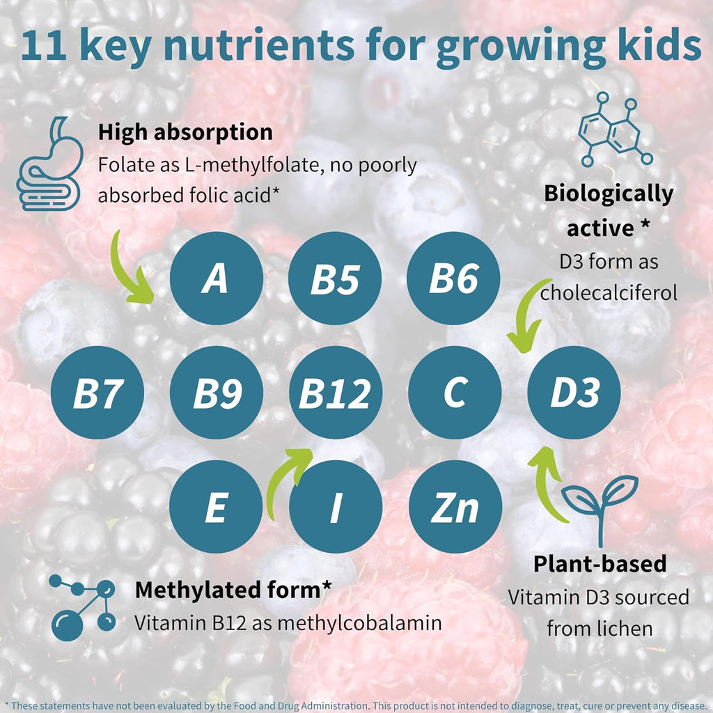 Igennus Methylated Kids Multivitamin Gummy, MTHFR, No Artificial Sweeteners or Flavors, Sugar Free, Age 4+, 90 Natural Berry Flavor Gummies from Fruit Powder, Non-GMO, Halal, Clean Label x6