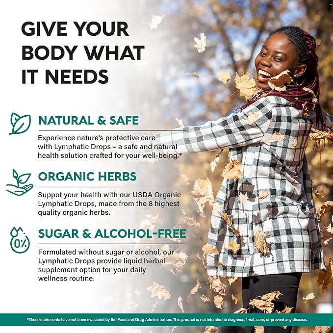 USDA Organic Lymphatic Drainage Supplement - Echinacea | Elderberry | Dandelion | Rosehip | Cleavers | Calendula | Burdock - Made in USA - Lymph System Drops - Immune Support, Cleanse & Detox, 2 fl oz
