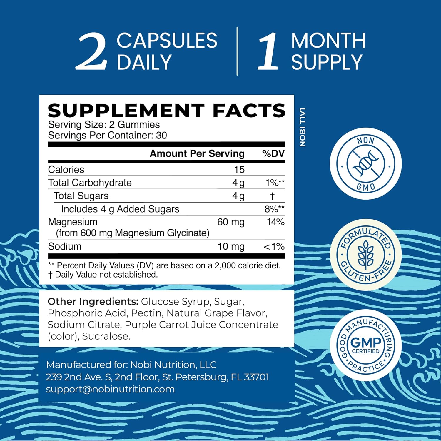 Magnesium Glycinate Gummies 600MG | Sleep, Calm & Relaxation Support | 60MG Elemental Mag Per Serving | Grape Flavor, Gluten-Free | High Absorption Magnesium Gummies for Women, Men & Family | 60 Ct