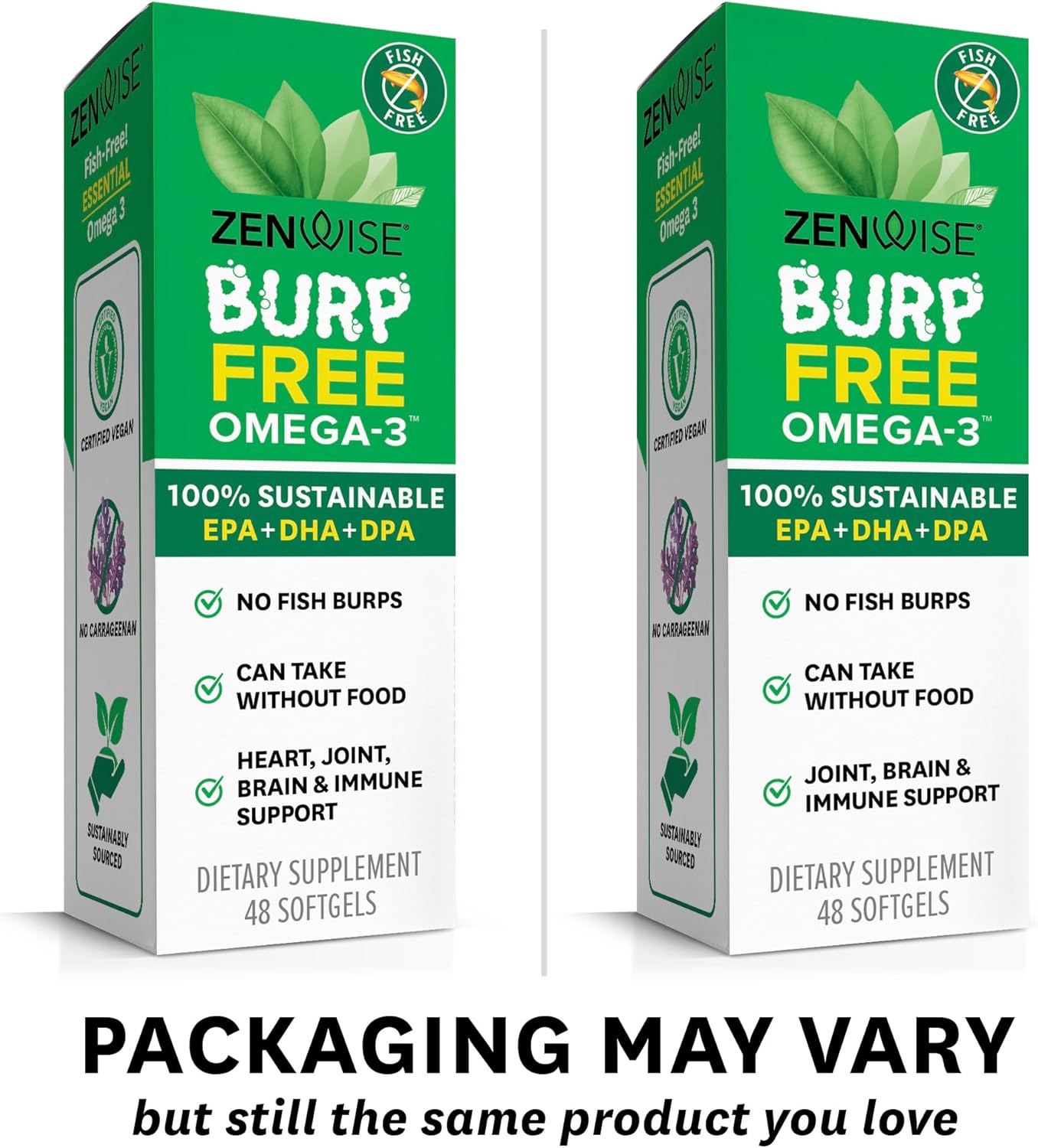 Zenwise Health Vegan Omega 3 Supplement - Burpless Omega 3 Supplement with DHA, EPA & DPA Fatty Acids for Immune Health - Fish Oil Alternative from Sustainably Sourced Marine Algae Oil - 48 Softgels