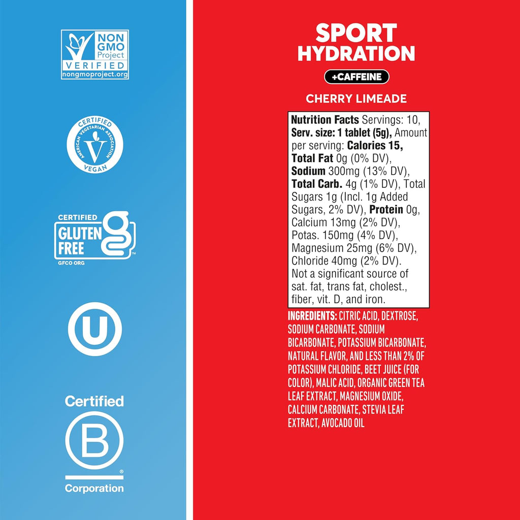 Nuun Sport Electrolyte Tablets with Caffeine from Green Tea Extract, Magnesium, Calcium, Potassium, Chloride & Sodium, Gluten Free & Vegan, Cherry Limeade, 8 Pack (80 Servings Total)