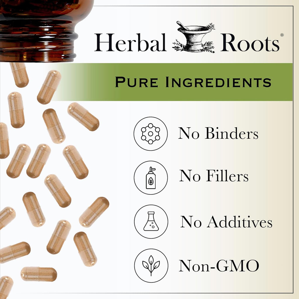 Herbal Roots Organic Turkey Tail Mushroom Supplement - Fruiting Bodies Extract - Immune Support - 60 Vegan Non GMO Capsules