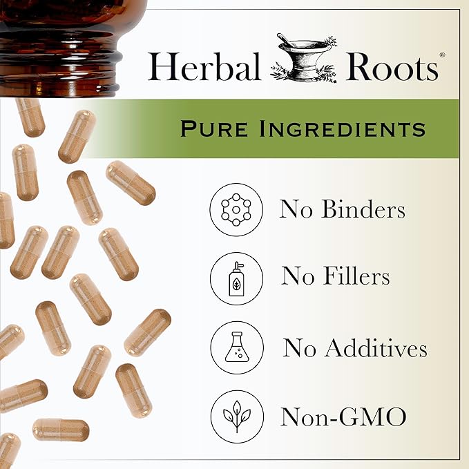 Herbal Roots Organic St Johns Wort Capsules | 450 mg per Serving | No Binders or Fillers Non GMO | 60 Vegan Capsules