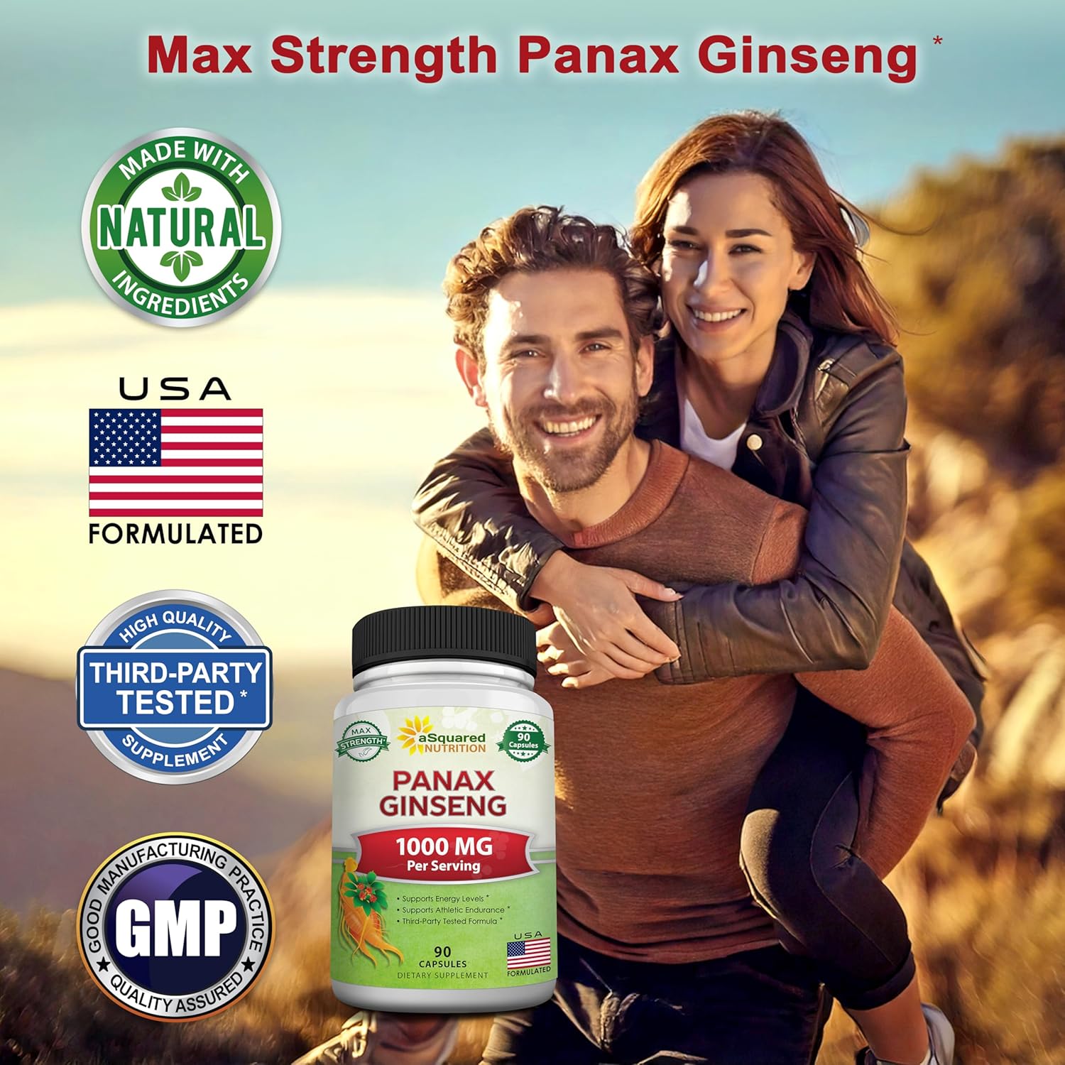 aSquared Nutrition Natural Korean Panax Ginseng (1000mg Max Strength)-90 Capsules Root Extract Complex (Red & White), High Dosage Ginsenosides in Seeds, Asian Powder Supplement,Tablet Pills for Energy