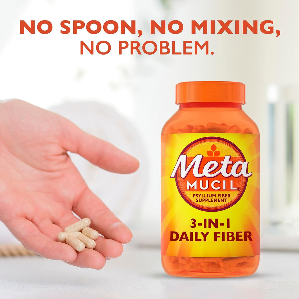 Metamucil, Daily Psyllium Husk Powder Supplement, 3-in-1 Fiber Supplement for Digestive Health, Plant Based Fiber Supplement, 300ct Capsules