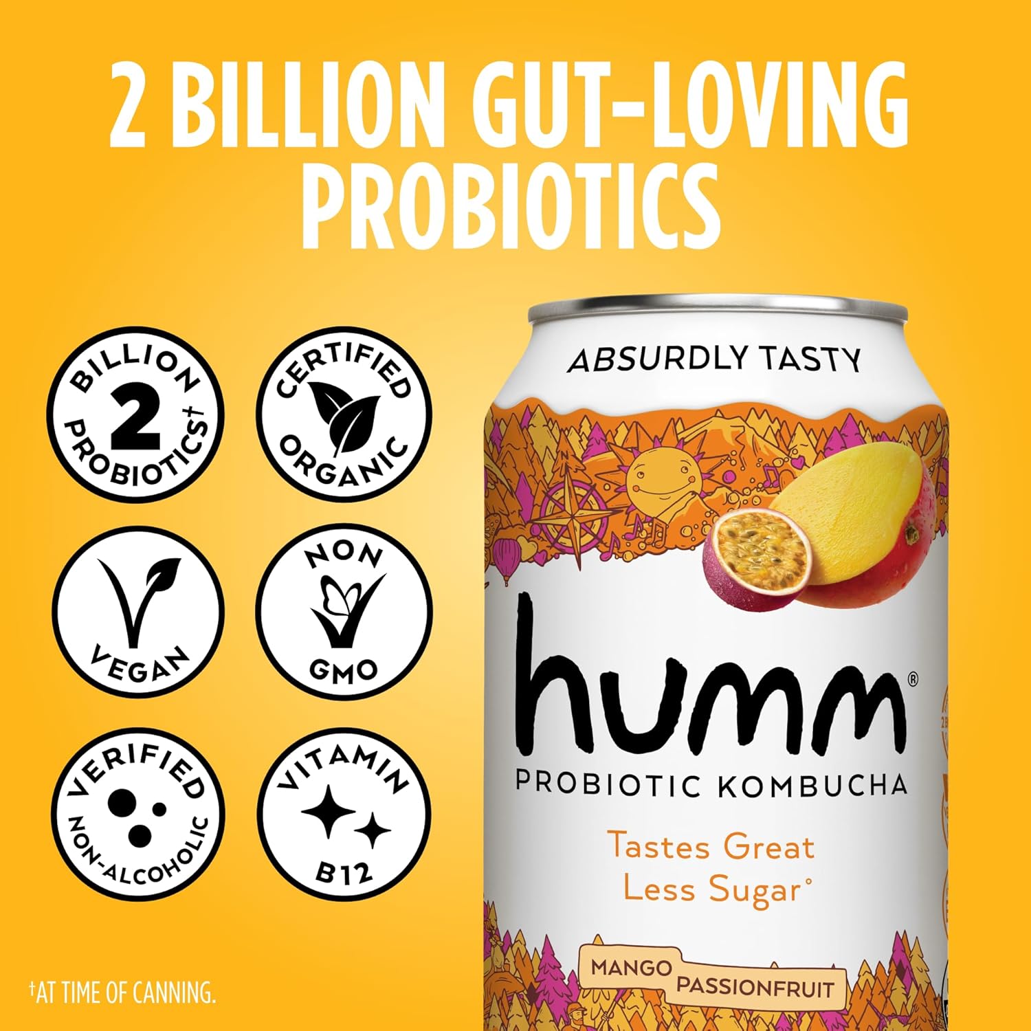 Humm Kombucha Sampler Pack, Includes Original Mango Passionfruit Kombucha, Zero Sugar Blood Orange, Whole30 Approved Strawberry Blossom (Pack of 12)