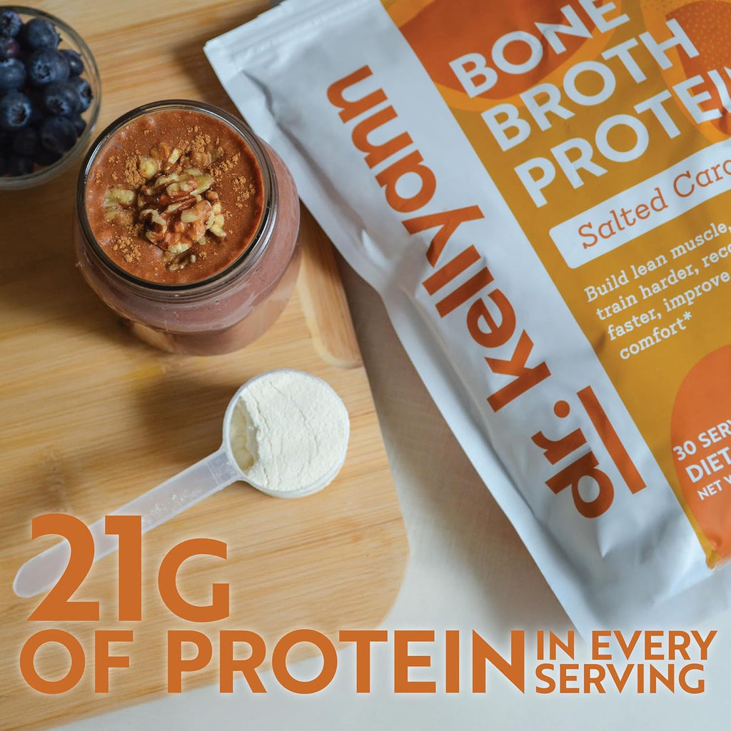 Dr. Kellyann Bone Broth Protein Powder Salted Caramel - 21g Protein, Grass-Fed Collagen, Segar-Free, Keto & Paleo Friendly (30 Servings)
