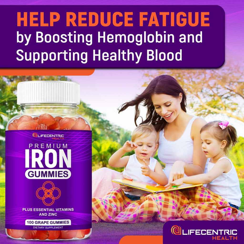 LifeCentricHealth Iron Gummies for Adults & Kids | Biotin Zinc Vitamin B Folic Acid Gummies | Vegan Gluten Free for Women & Men