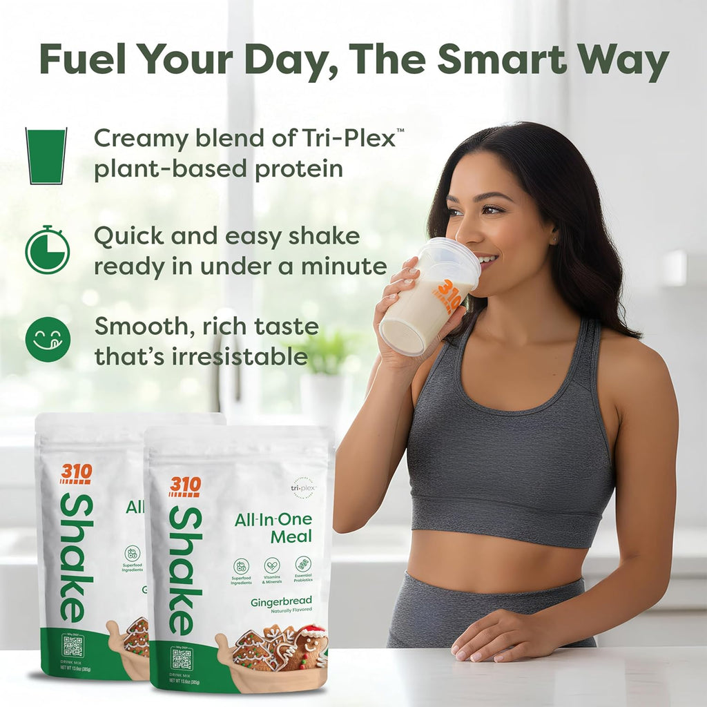 310 Nutrition All-In-One Meal Replacement Shake - Plant-Based Protein Powder with High Fiber, Probiotics, Digestive Enzymes & Superfoods - Vegan, Low Carb, Keto & Paleo Friendly - Gingerbread - 28 Servings