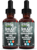 Shilajit Liquid Drops with Sea Moss, Ashwagandha, Zinc, Magnesium, Liquid Vitamins for Women and Men - Terra Mineral by Clean Nutra - 2Pack