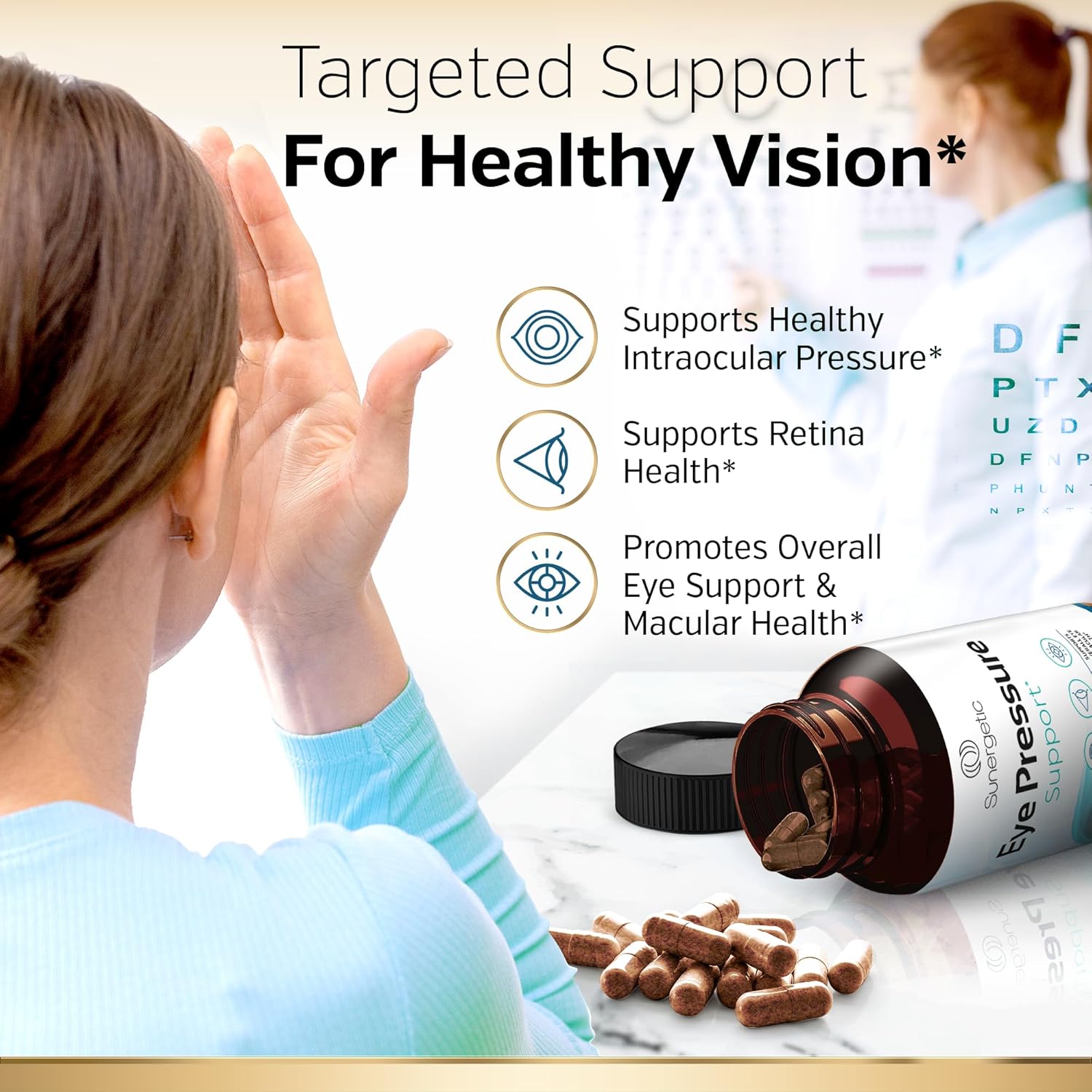 Sunergetic Premium Eye Pressure Support Supplement - Eye Pressure Supplement with Saffron, Lutein, Zeaxanthin, Bilberry & Pine Bark - Supports Ocular Health & Overall Vision - 30 Count