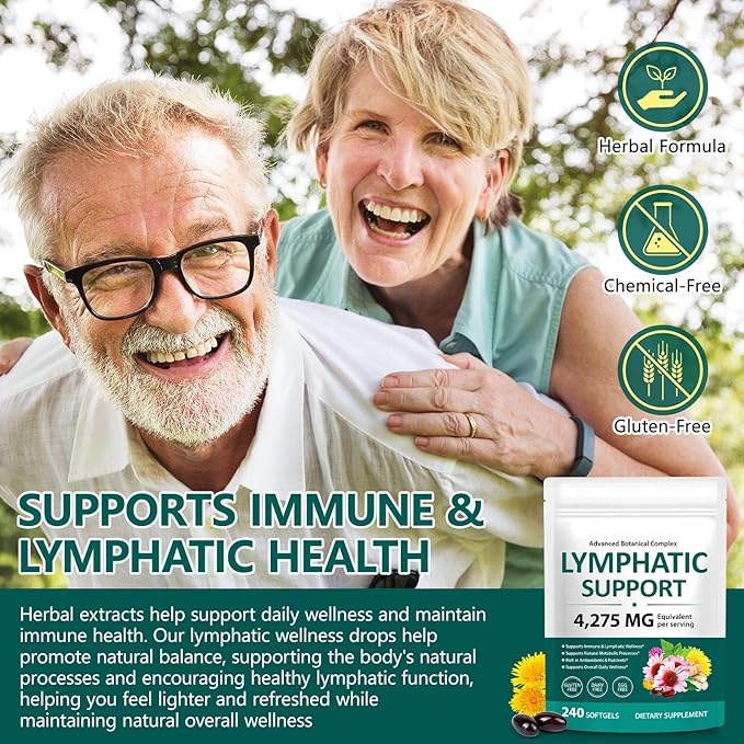 Lymphatic Support Supplement – Advanced Botanical Complex with Echinacea, Dandelion & Elderberry – Antioxidant-Rich Daily Wellness Formula – 240 Softgels