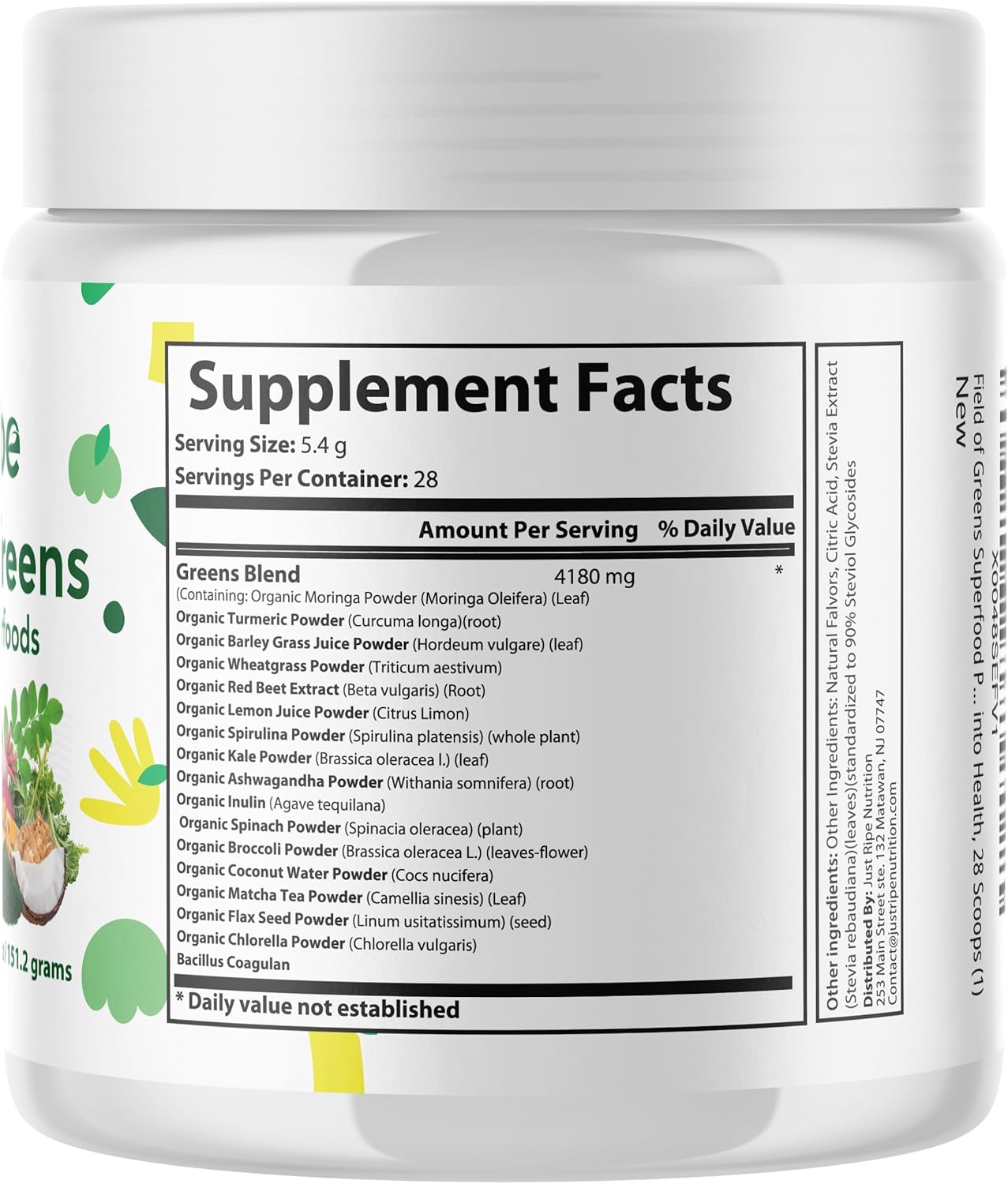 Field of Greens Superfood Powder with Organic Spirulina, Chlorella, Beet Root Powder - Bacillus Coagulans Probiotic, A Plant-Based Mix Supporting Gut Health, Immunity, 28 Scoops - Unflavored