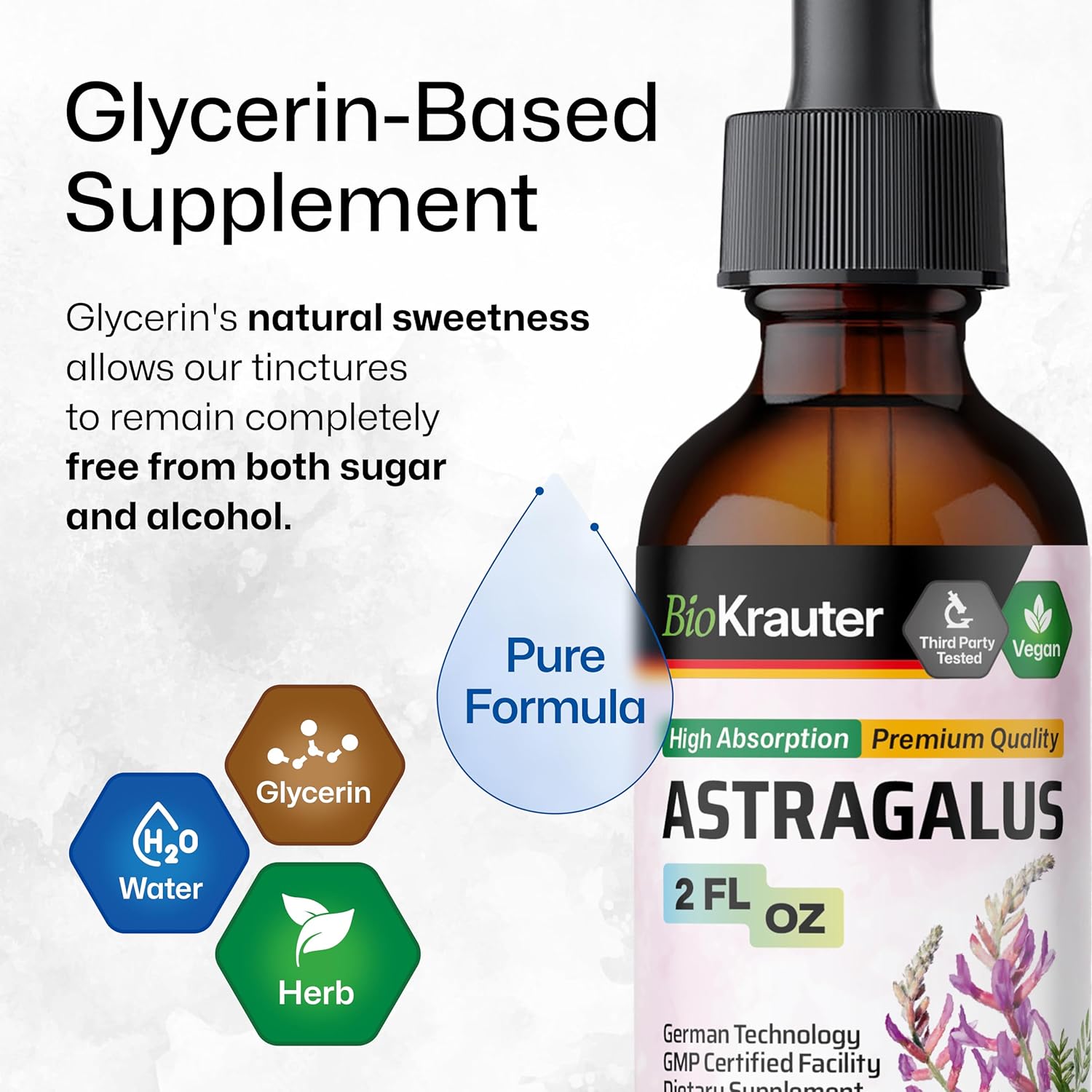 BIO KRAUTER Astragalus Tincture - Astragalus Root Liquid Extract for Immune Support - Alcohol and Sugar Free - High Absorption - Vegan Drops 2 Fl.Oz.