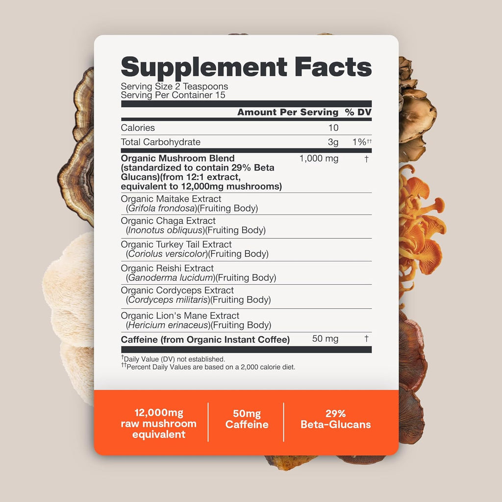 FreshCap Mushrooms Coffee 12,000 mg – Organic Instant Coffee with 6 Adaptogenic Mushrooms & 29% Beta-Glucans – Nootropic for Clean Energy, No Jitters, Focus, Gut Health & Immune Support (15 Servings)