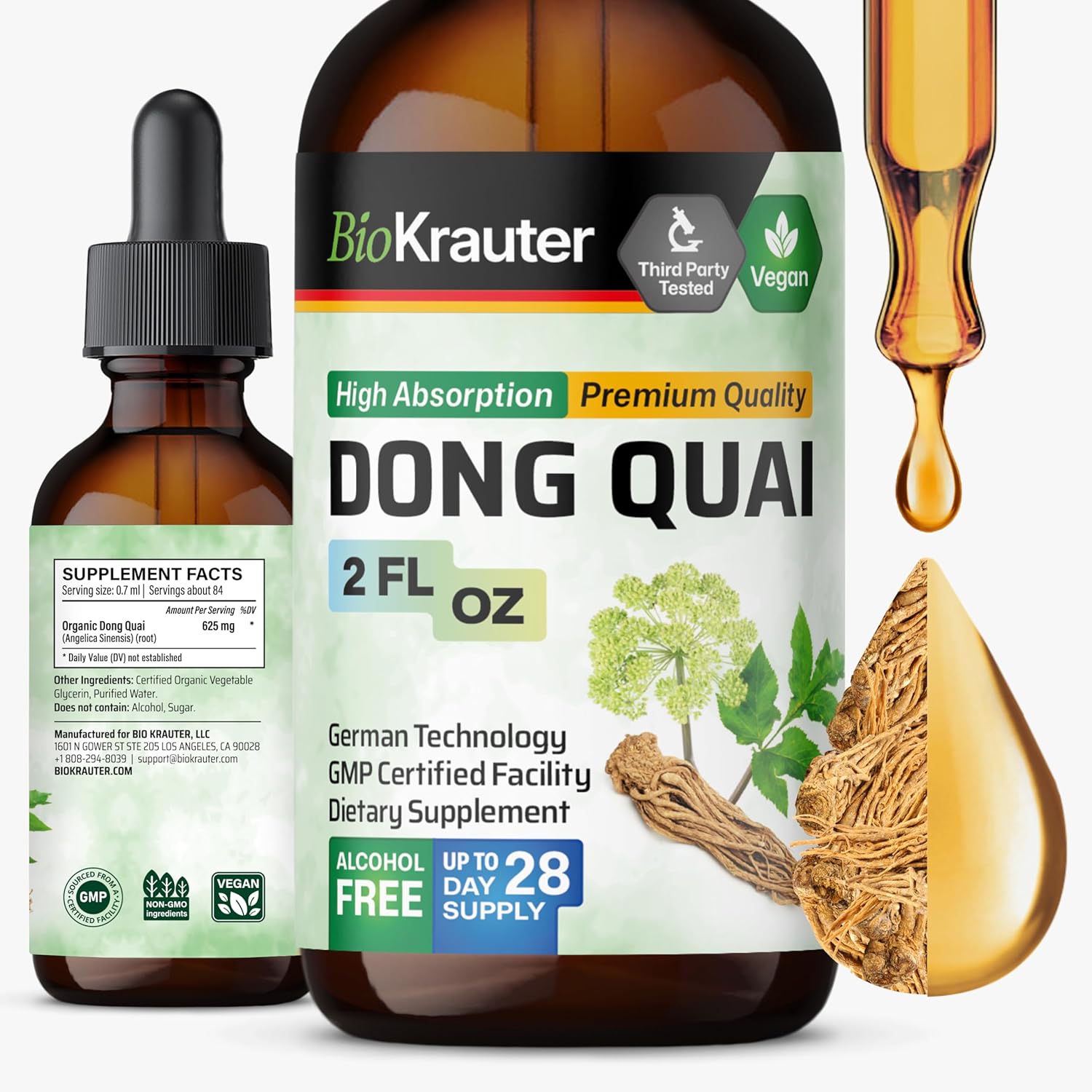 BIO KRAUTER Dong Quai Tincture - Angelica Root Liquid Extract - Women’s Health Support - Alcohol and Sugar Free Angelica Tincture - Vegan Dong Quai Drops 2 Fl.Oz.