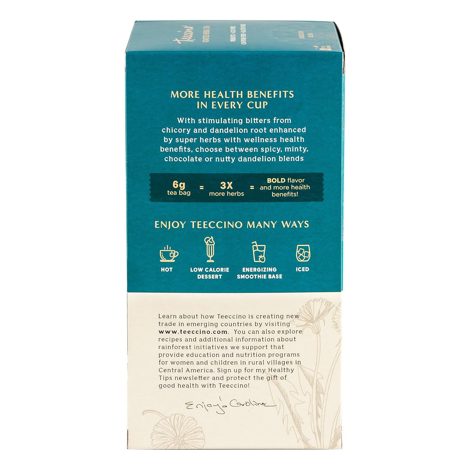 Teeccino Dandelion Herbal Tea - Vanilla Nut - Caffeine Free, Prebiotic, Gluten Free, 3x More Herbs - 25 Tea Bags