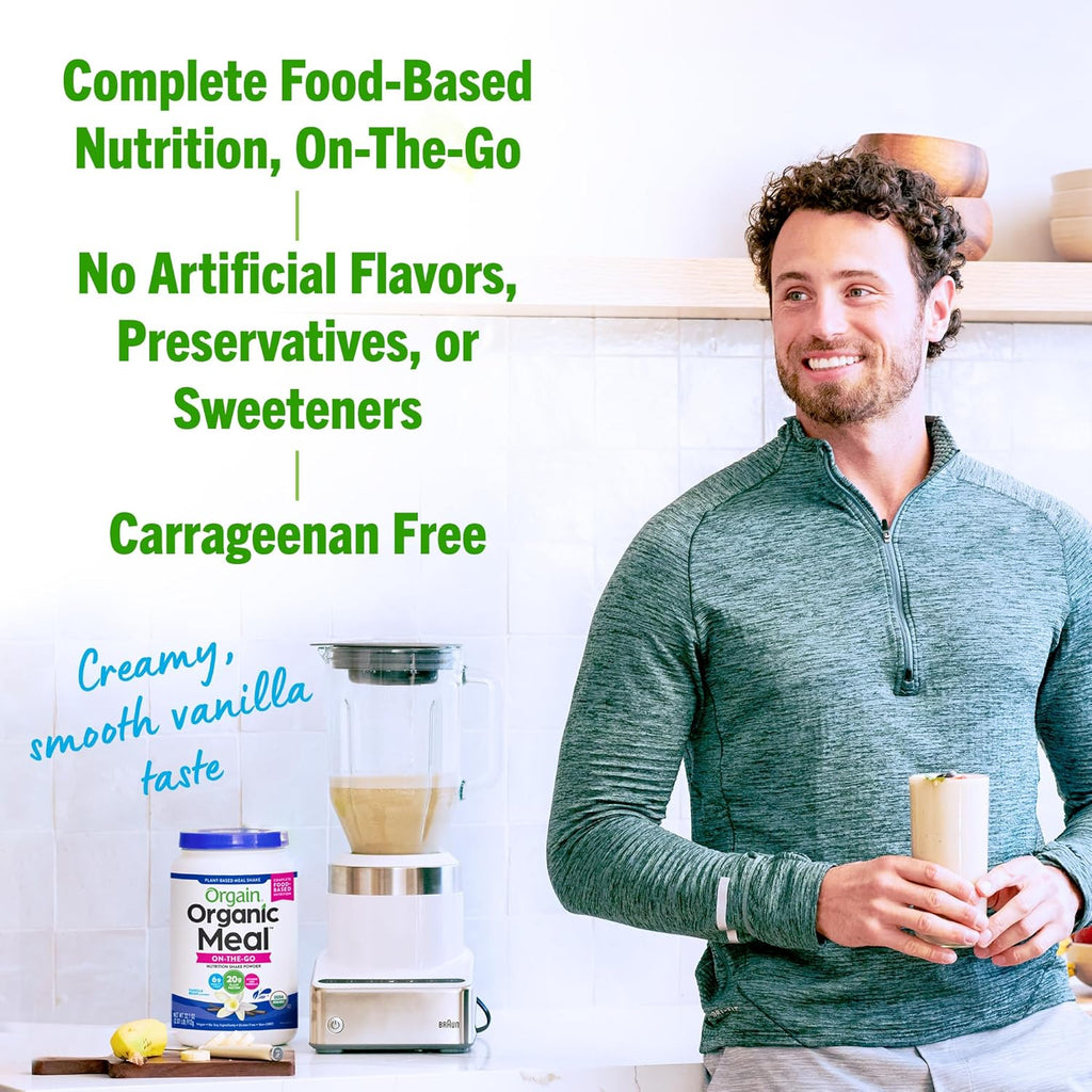 Orgain Organic Vegan Meal Replacement Protein Powder, Vanilla Bean - 20g Plant Based Protein, Gluten Free, Dairy Free, Lactose Free, Soy Free, No Sugar Added, For Smoothies & Shakes - 2.03lb