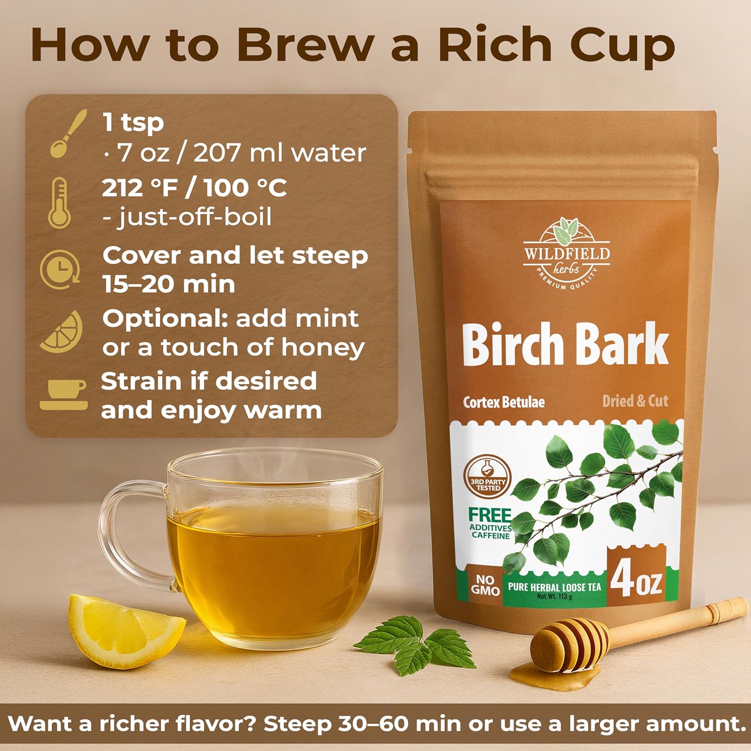 4 oz. Birch Bark Herbal Tea (Betulae Gemmae) – 113g Dried Birch Bark Herb Tea Corteza de Abedul