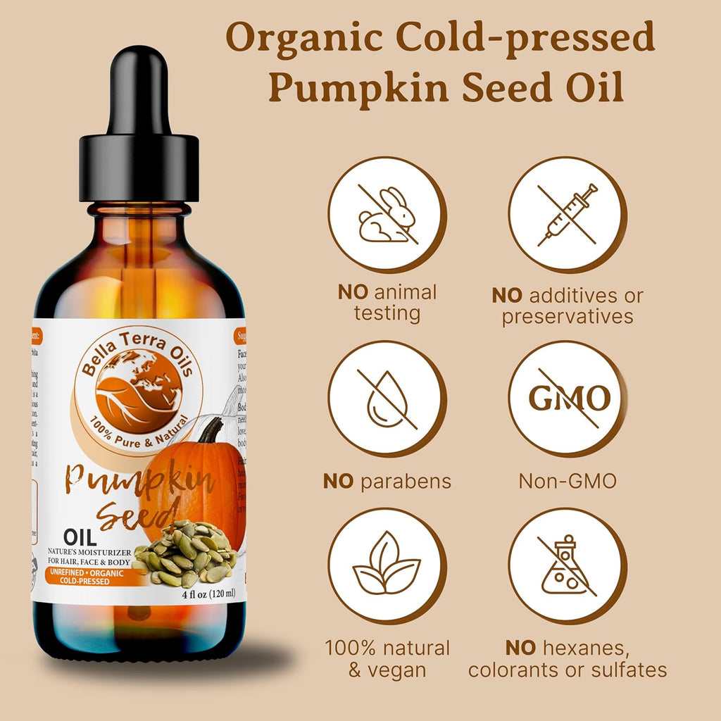 Bella Terra Oils Pumpkin Seed Oil for Radiant Skin – 1gallon, Enhance Skin Texture, Revitalizing, Fast Absorbing, Nutrient-Rich