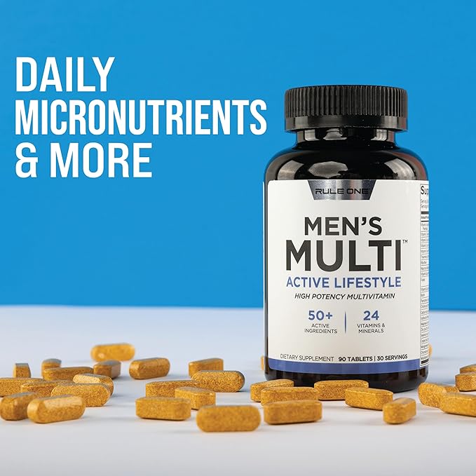 Rule1 Men's Multi - Men's Daily Vitamins, Essential Minerals, Superfoods, Digestive Enzymes, Amino Acids, and Antioxidants for Active Lifestyles and Wellness Support (180 Tablets, 60 Day Supply)