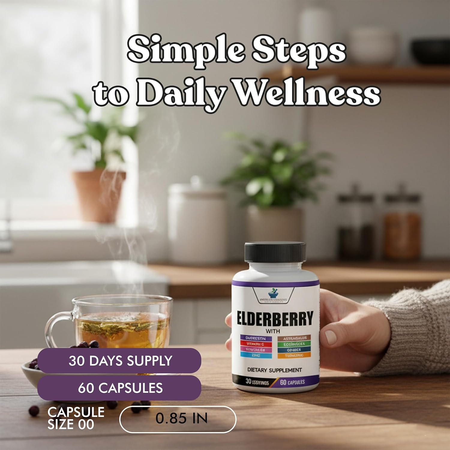 American Standard Supplements Elderberry Extract with Quercetin, Vitamin C, D3, Ginger, Zinc, Turmeric, Astragalus and Echinacea – 60 Capsules, 30 Servings