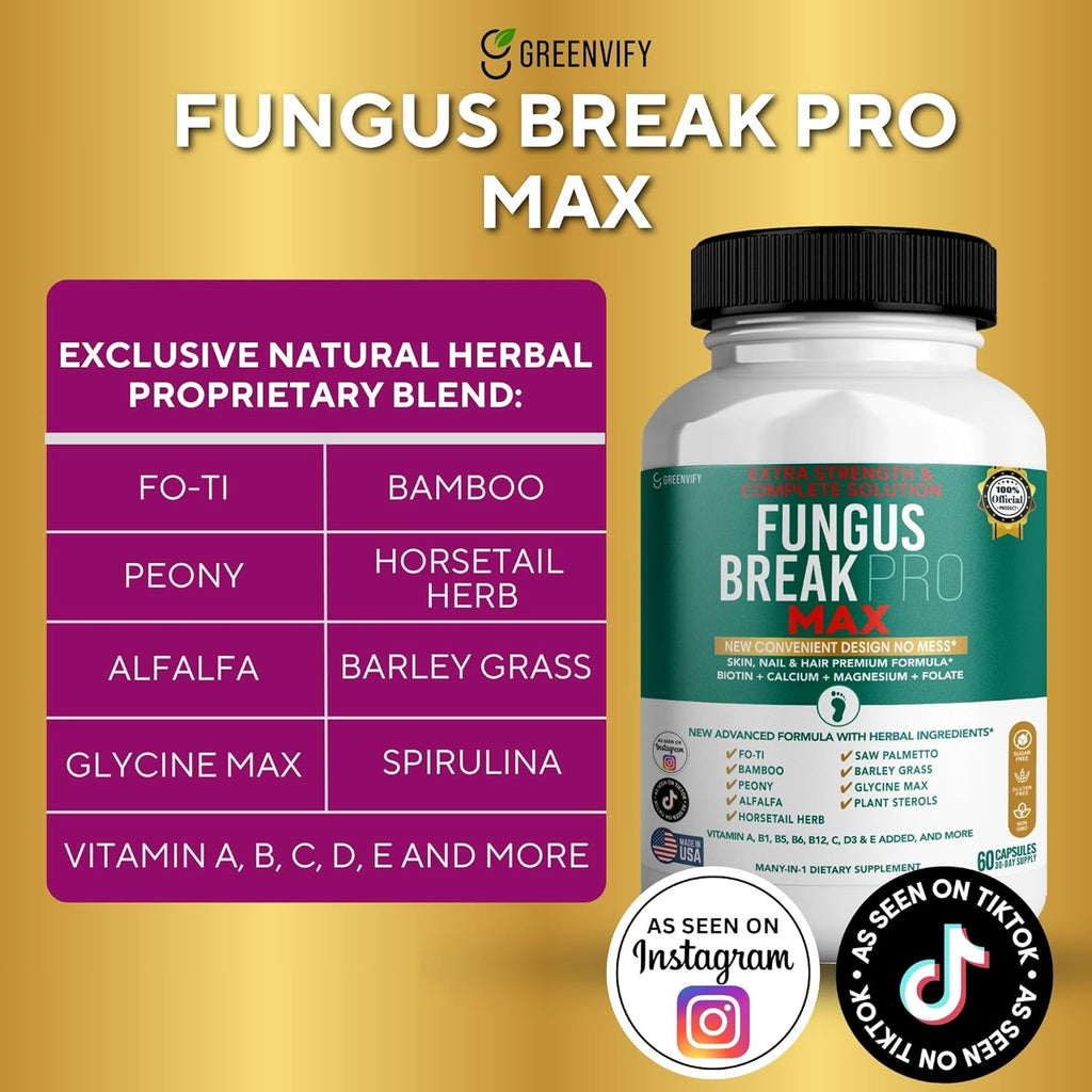 Fungus Break Pro Max Nail & Hair Supplement, 60 Capsules, Biotin 5000mcg with Vitamins & Herbal Blend (2)
