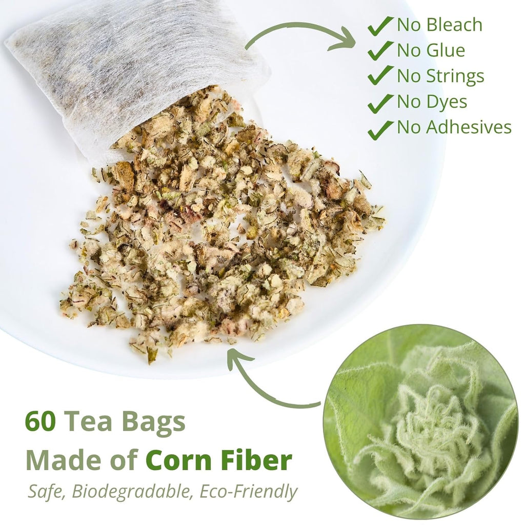 Mullein Tea Bags for Lungs – 60 Count, Mullein Leaf Mullen Tea, VitalForest Herbal Mullins Mullien Tea for Lung Detox Cleanse, Smokers Support, Respiratory Wellness & Detox, Caffeine-Free