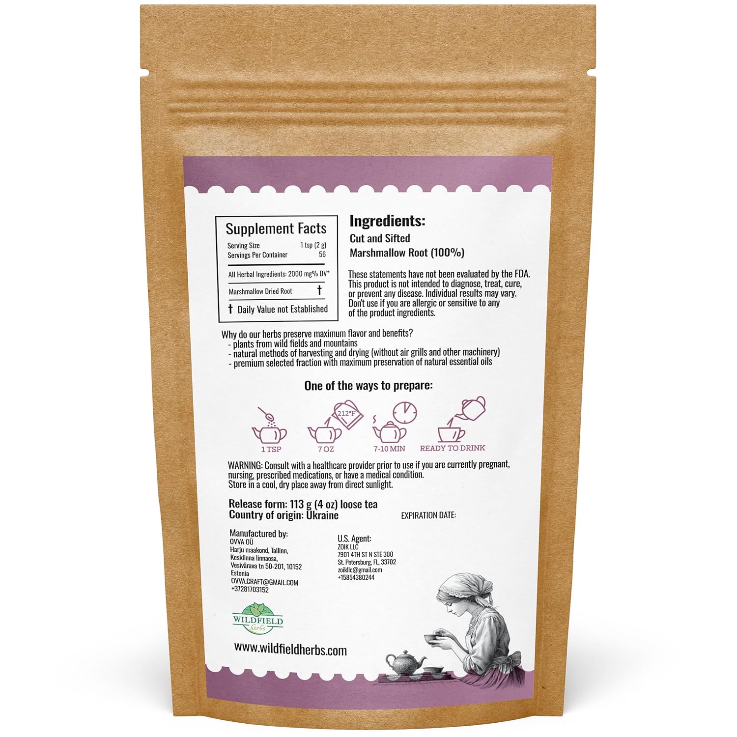 4 oz. Dried Marshmallow Root Tea Marshmallow Root Herb Herbal Tea (Althaea Officinalis) - 113g Herb Raíz De Malvavisco