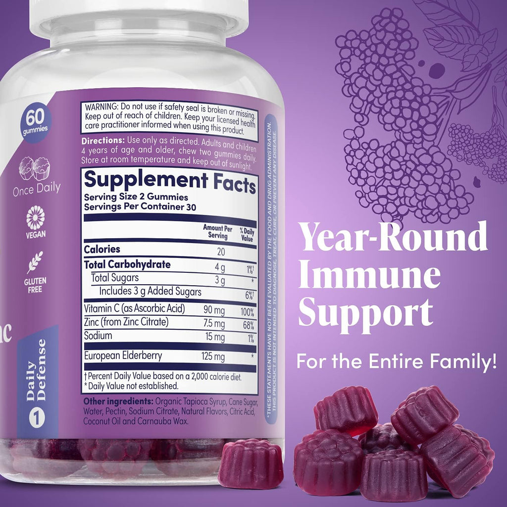 ZAND Elderberry Zinc Immunity Gummies with Vitamin C | Year-Round Immune Support for Children & Adults | 60ct, 30 Serv. (Pack of 2)