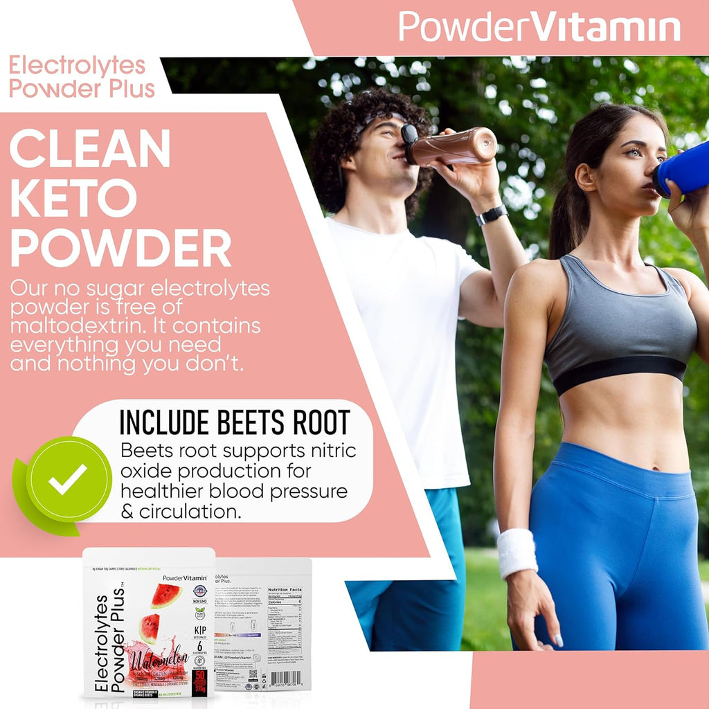 Electrolytes Powder Plus (50 Servings), 0 Calorie Keto, 0 Sugar, No Maltodextrin,1000mg Potassium,120mg Calcium,120mg Magnesium, Hydration Powder (50 Servings, Watermelon)